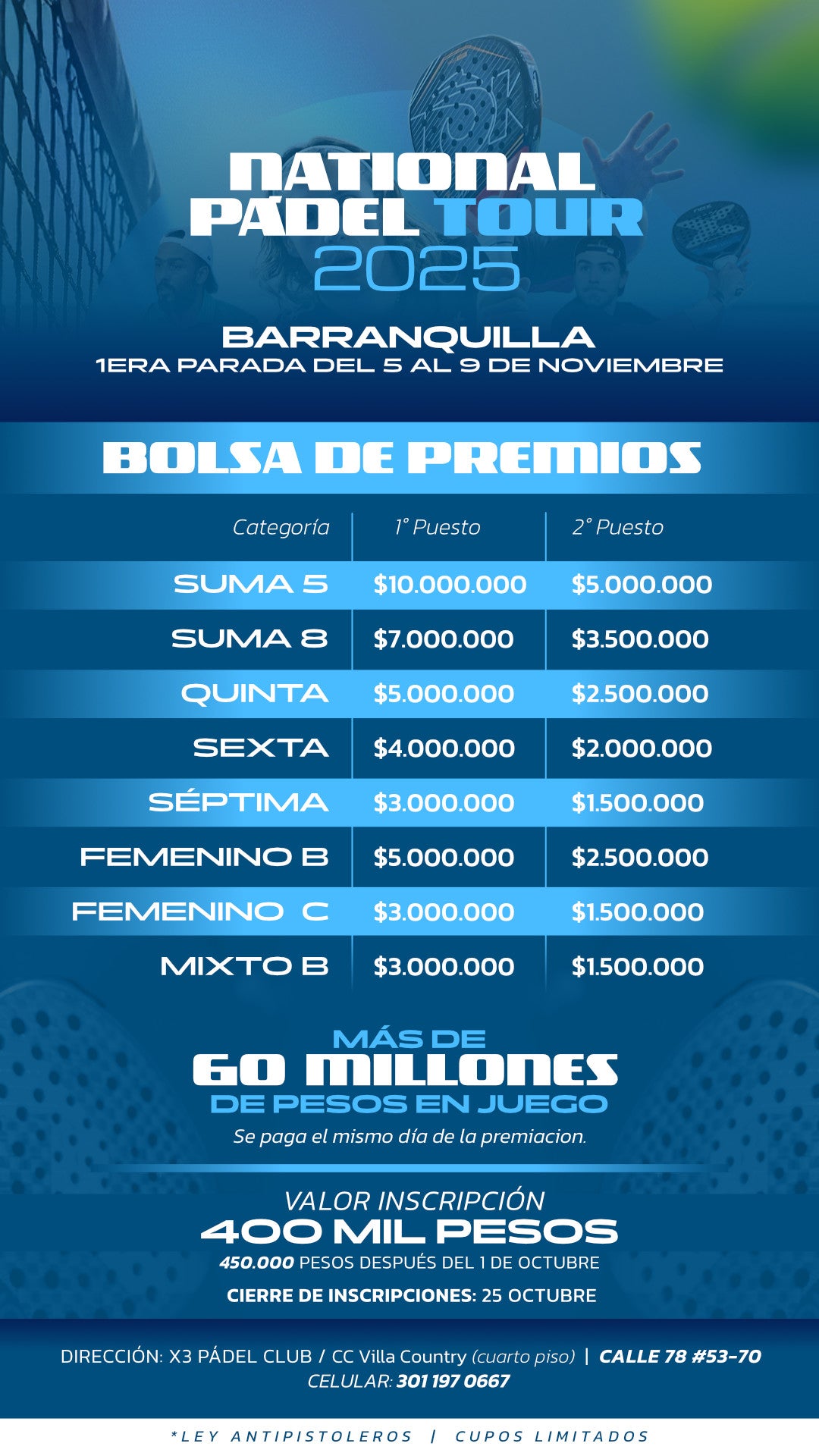 NATIONAL PADEL TOUR - 05 al 09 Noviembre 2025 - BARRANQUILLA